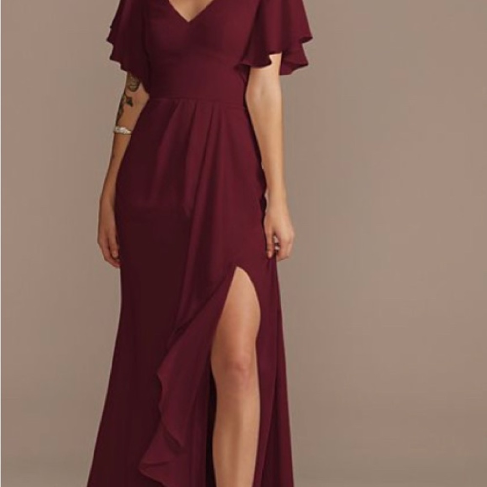 long plum dress, riffled not worn